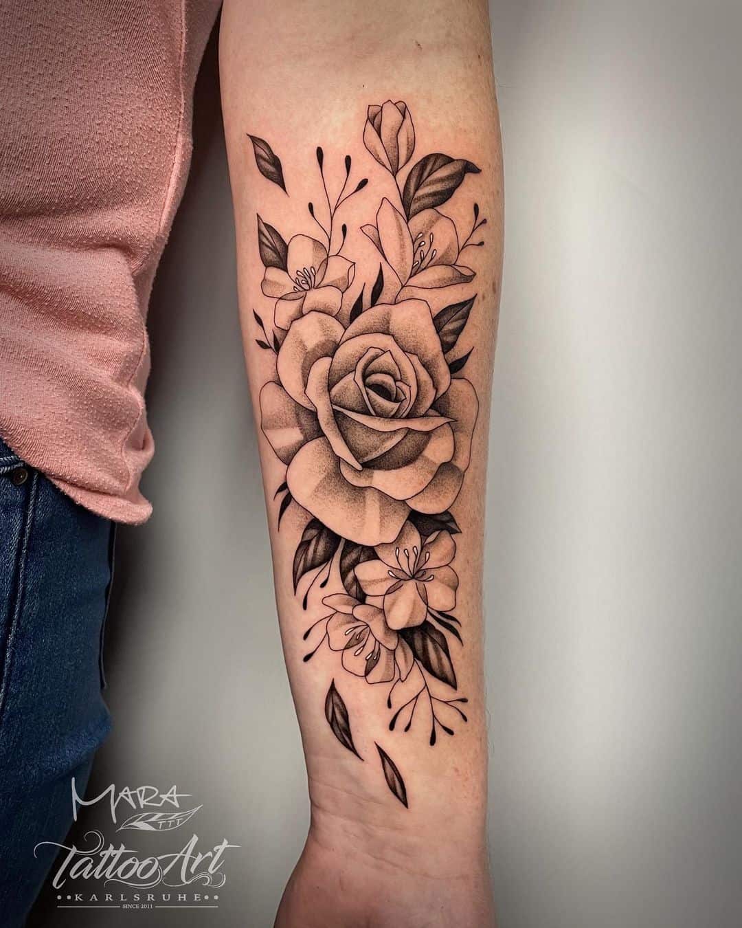 Rose flower with leaves tattoo concept Royalty Free Vector
