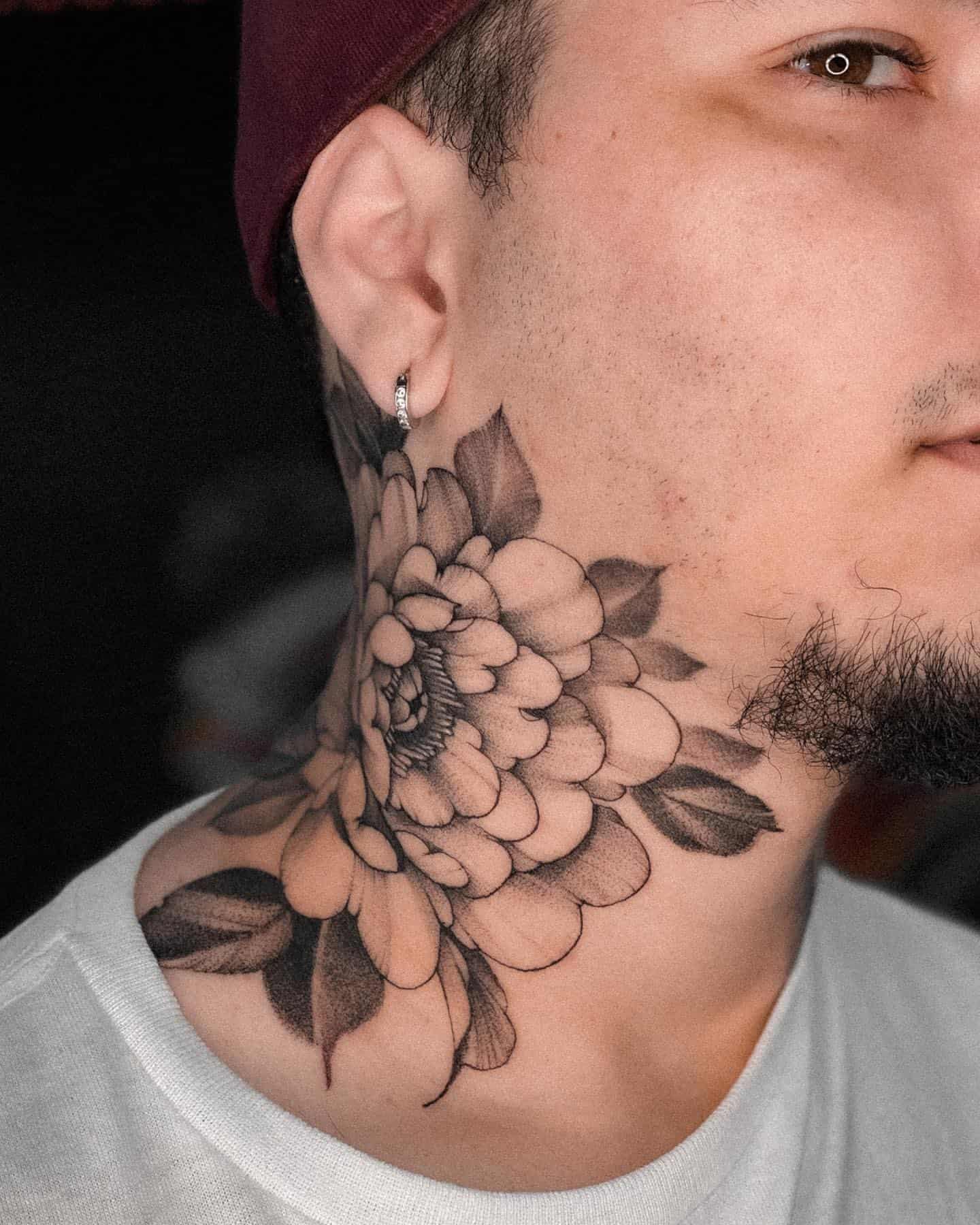 Flower Japanese Neck Tattoo by 1969 Tattoo