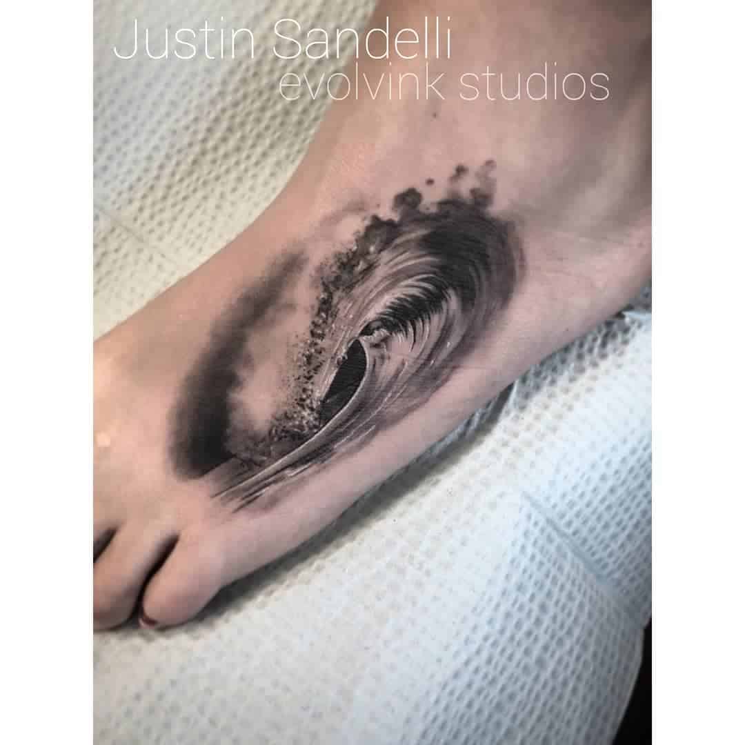 Realistic Wave Tattoo on Foot