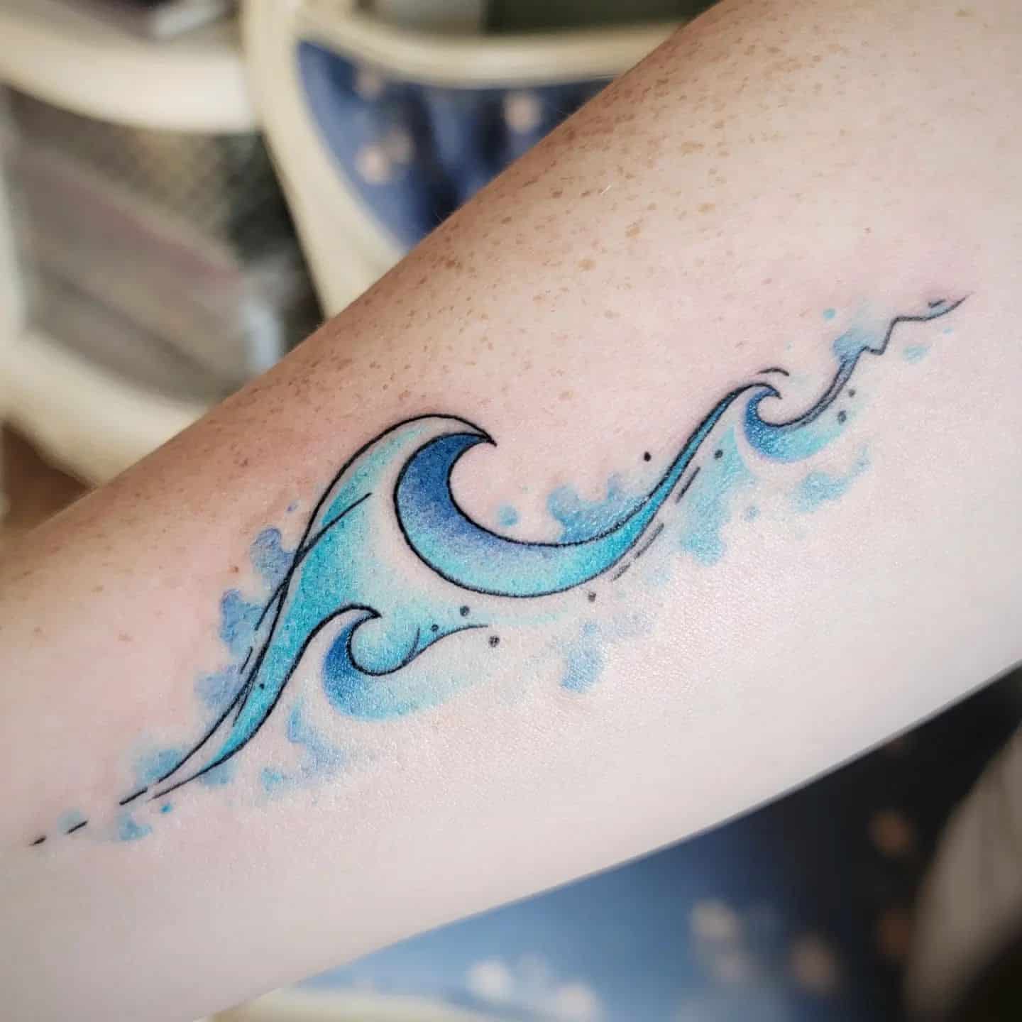 Blue Watercolor Minimal Wave Tattoo