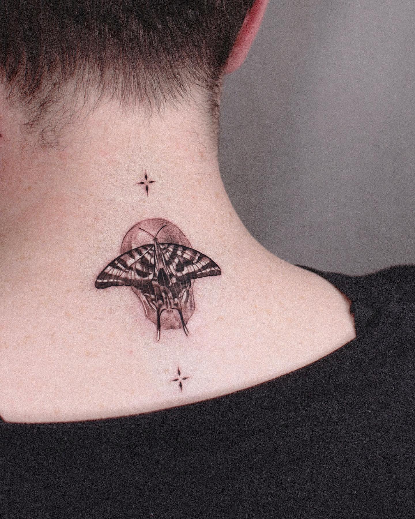 Butterfly Neck Tattoo Ideas 18