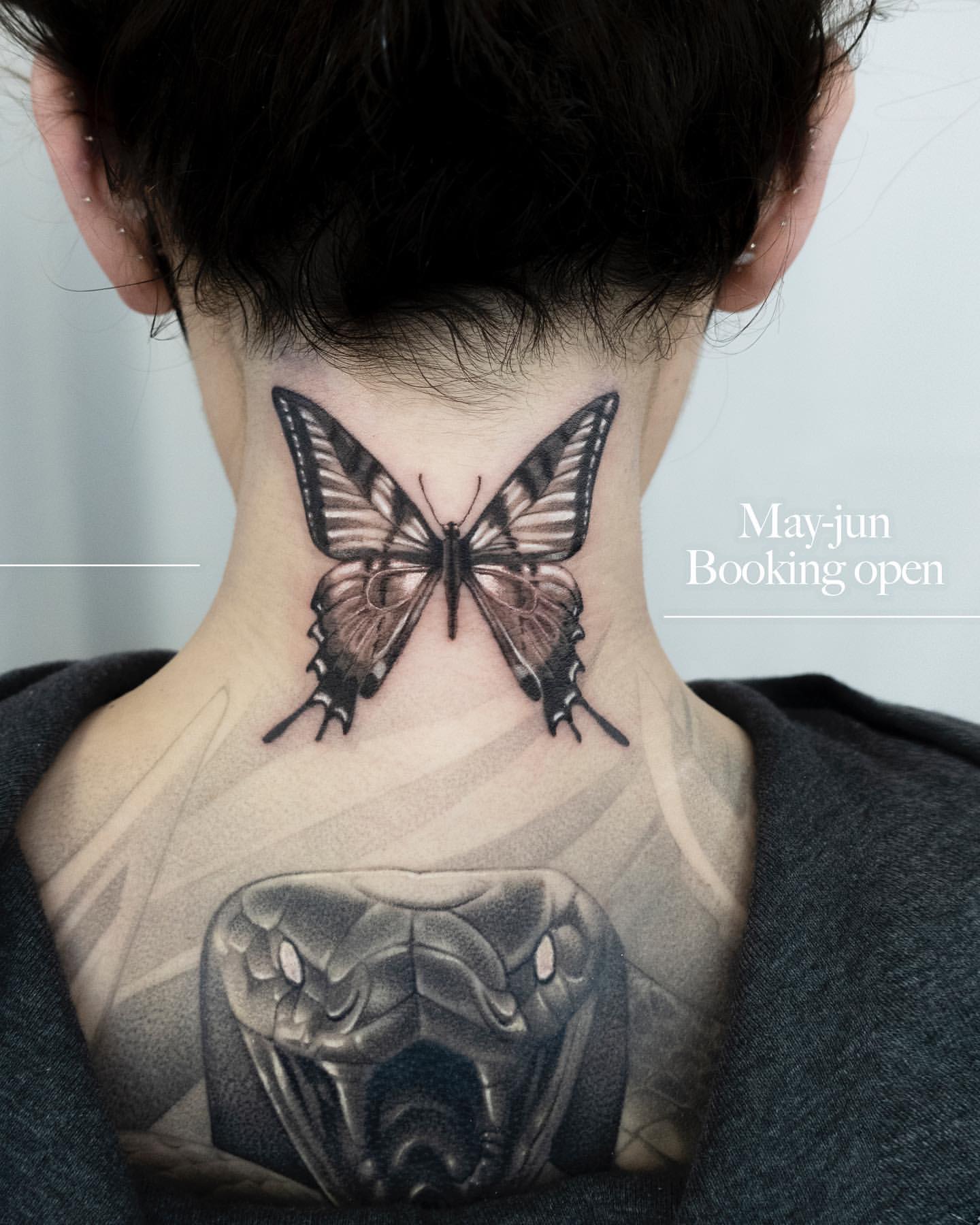 Mens Hairstyles Now  Neck tattoo for guys Butterfly neck tattoo Back of neck  tattoo men