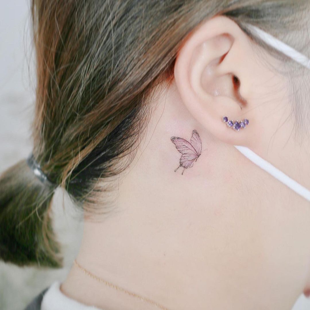 Butterfly Behind Ear Tattoo Ideas 15