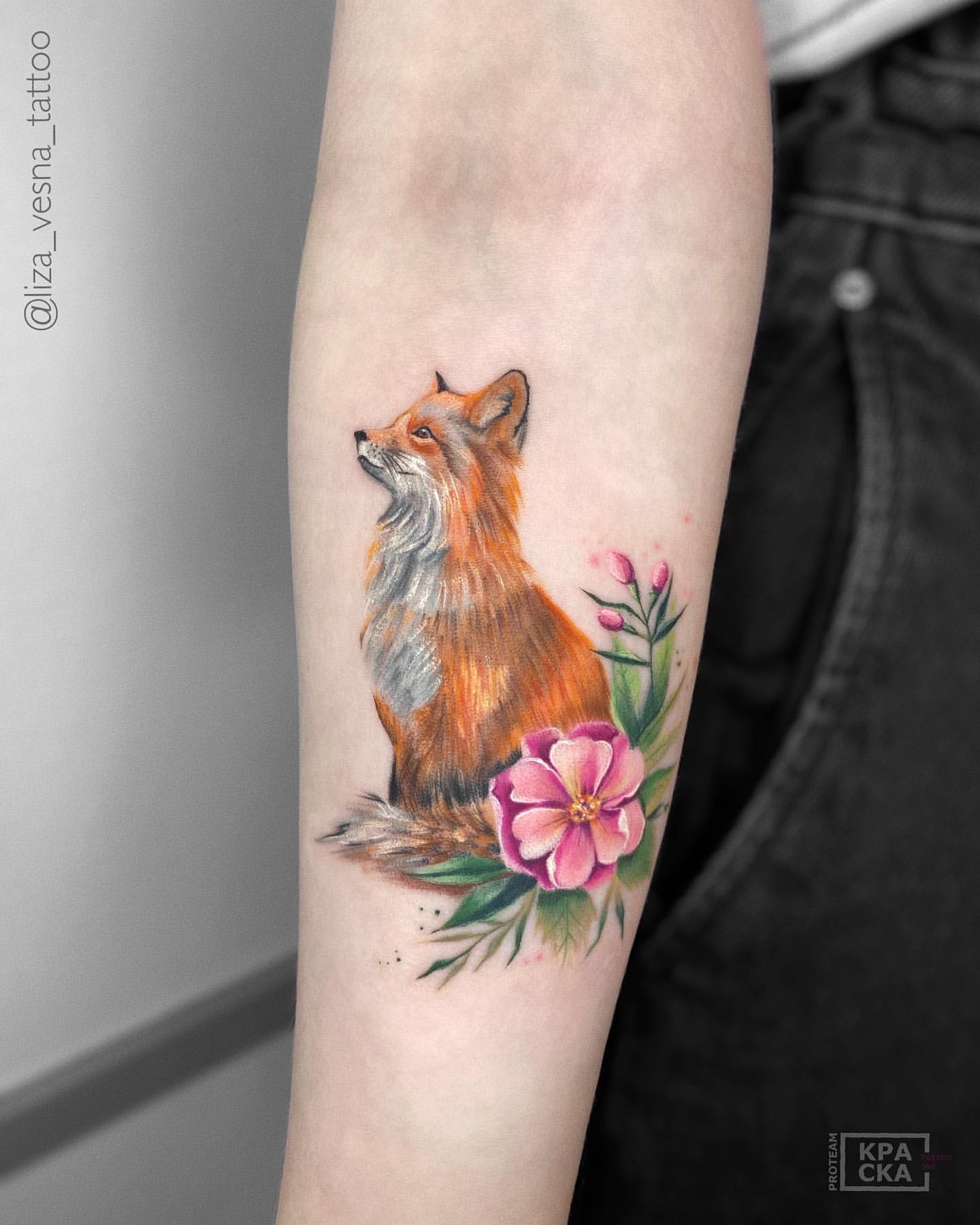 Floral fox tattoo by Stella TX - Tattoogrid.net