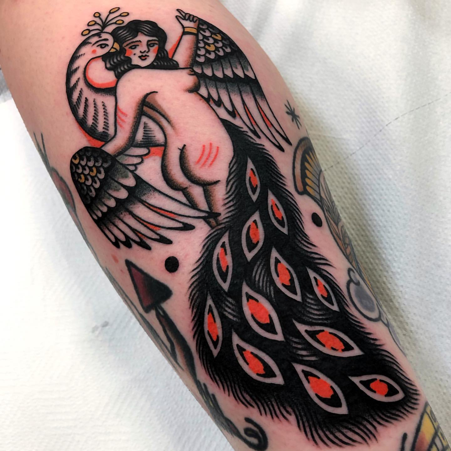 Super fun black and grey peacock by Rebecca Loveless | By Tradition Tattoo  | Facebook