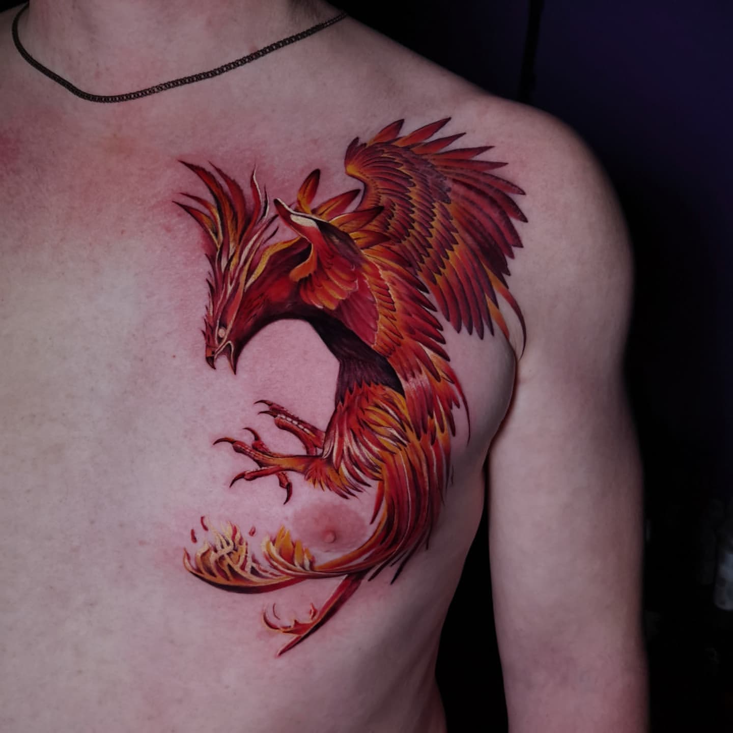Double Headed Phoenix Chest Tattoo by David Mushaney TattooNOW