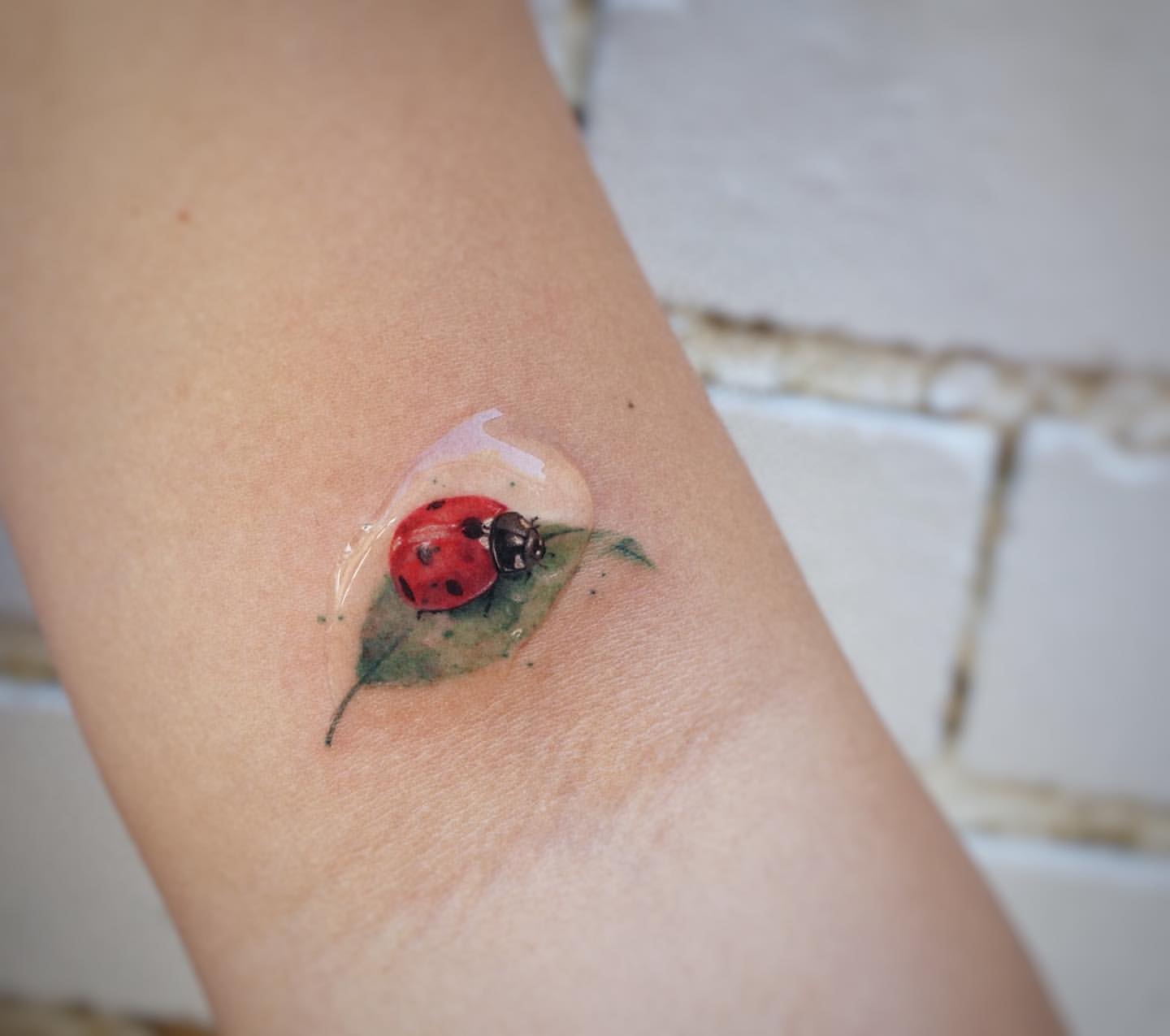 Tiny realistic ladybug tattoo