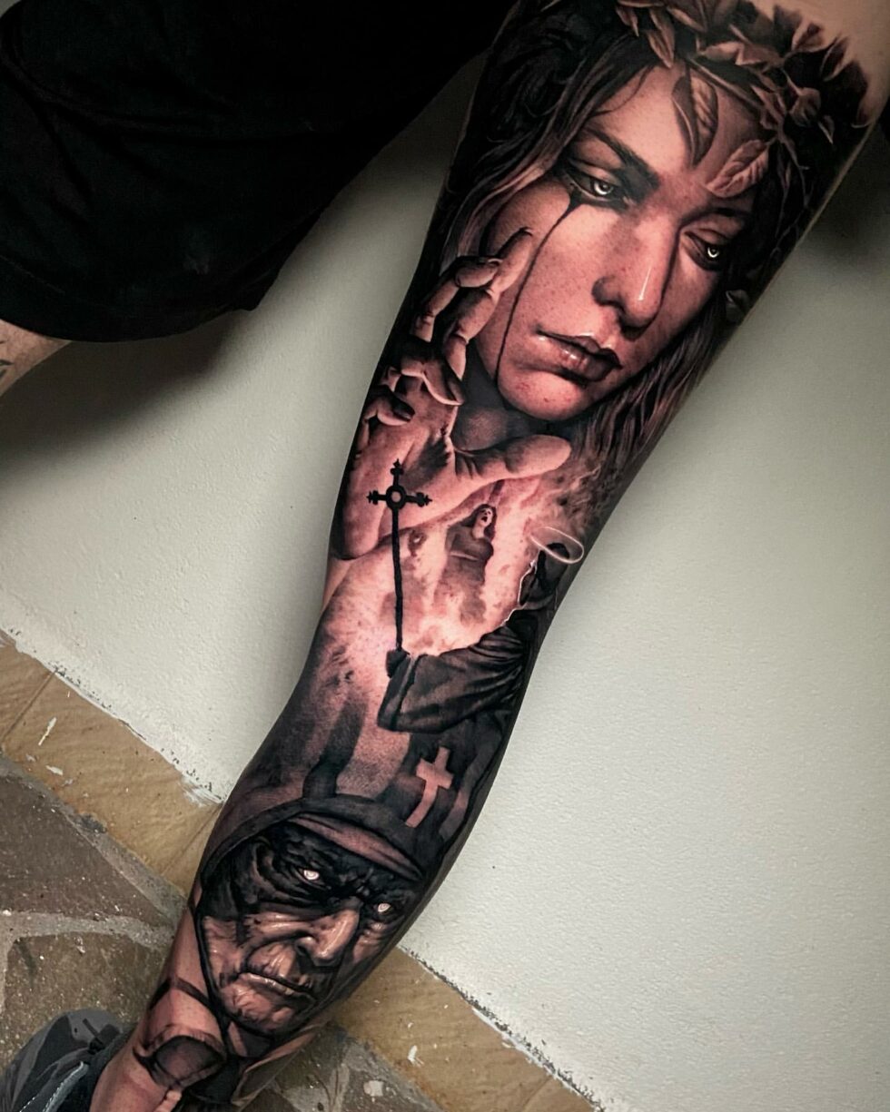 Black And Gray Design Tattoo