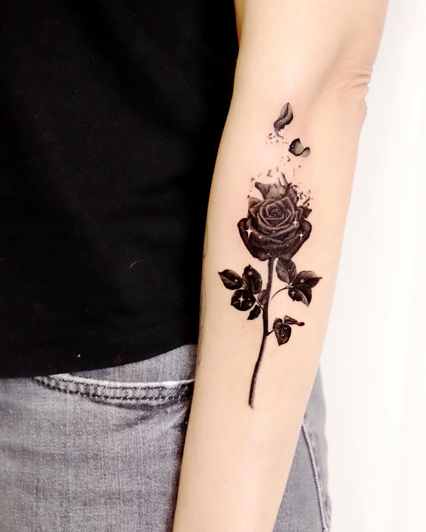 Temporary Tattoo Stickers Black Sexy Rose Flowers Sketch Fake Tattoos  Waterproof Tatoos Neck Arm Chest Small Size for Women Girl - AliExpress