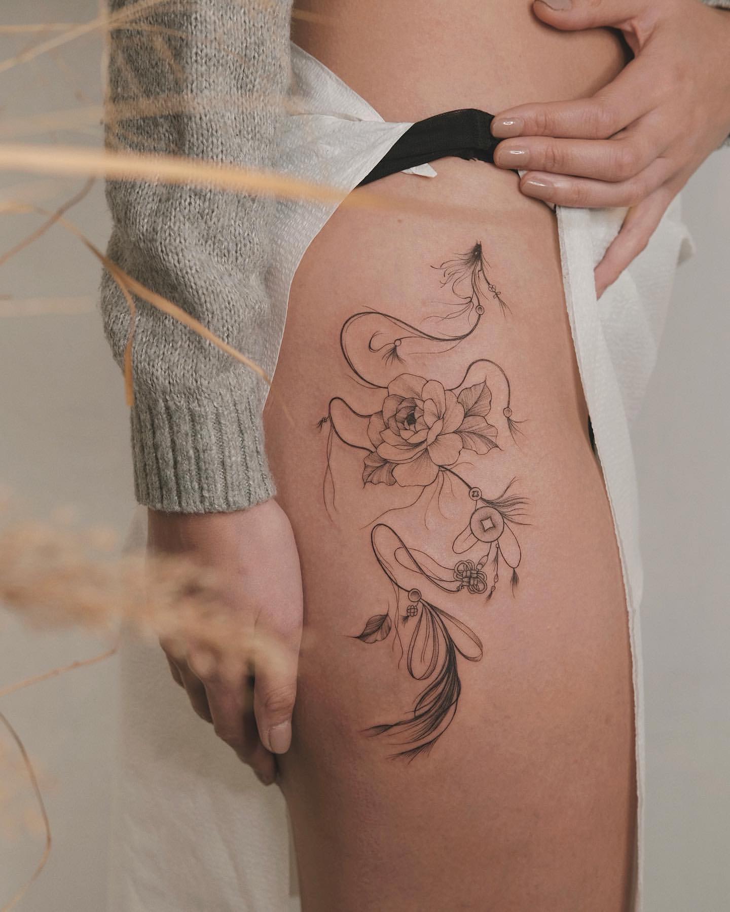 Wolf In Flowers Temporary Tattoo Flowers Stickers Tattoo Women Butt Thigh  Back | eBay