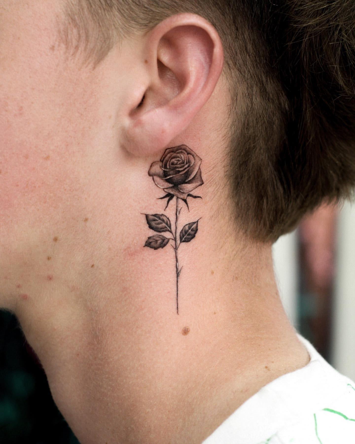 Rose tattoo behind the ear   Instagram