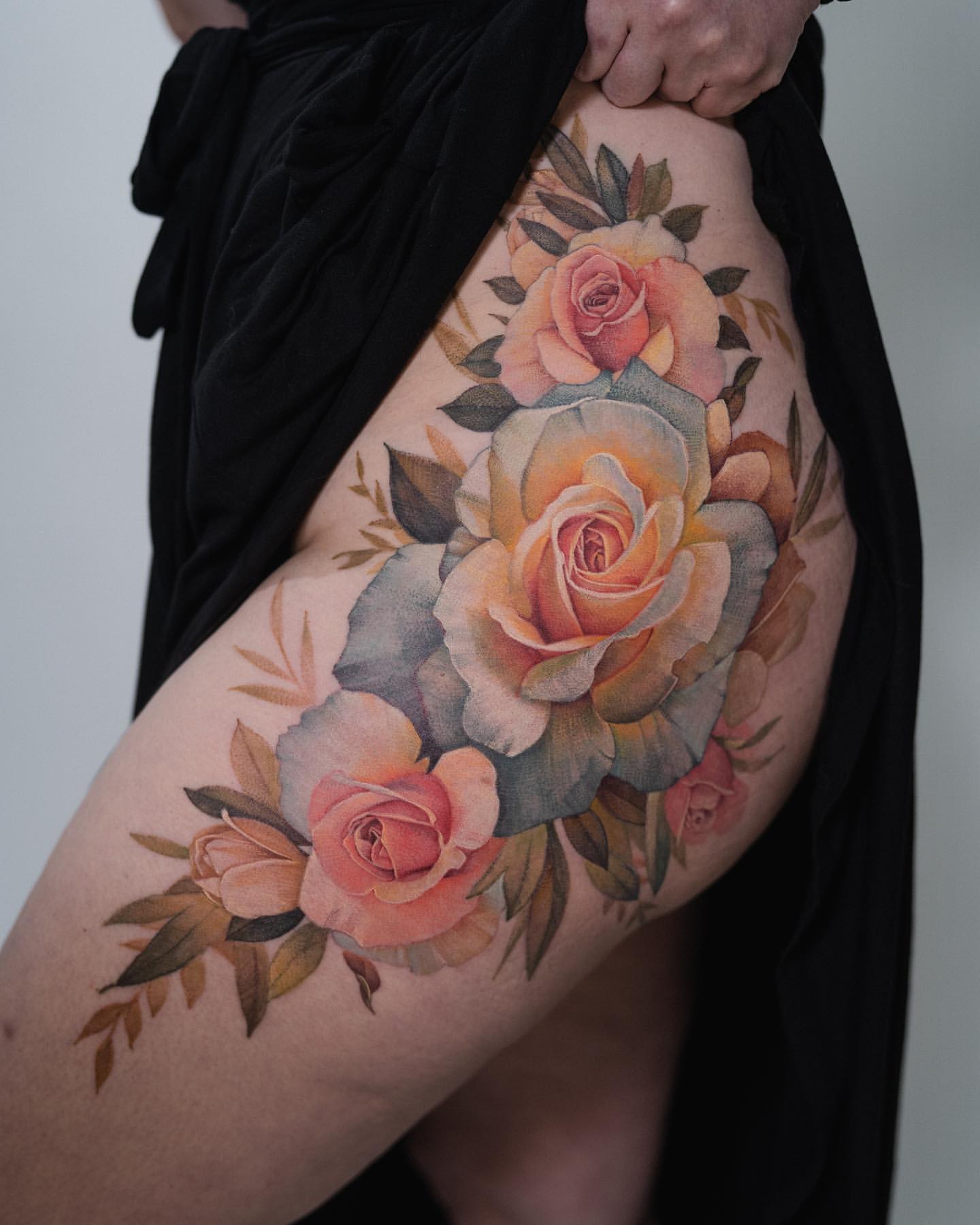 Rose Thigh Tattoo Ideas 24