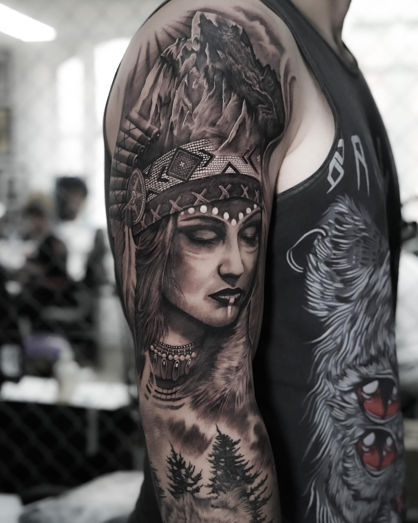 Mike Indian Girl in Headdress – Neck Deep Tattoo