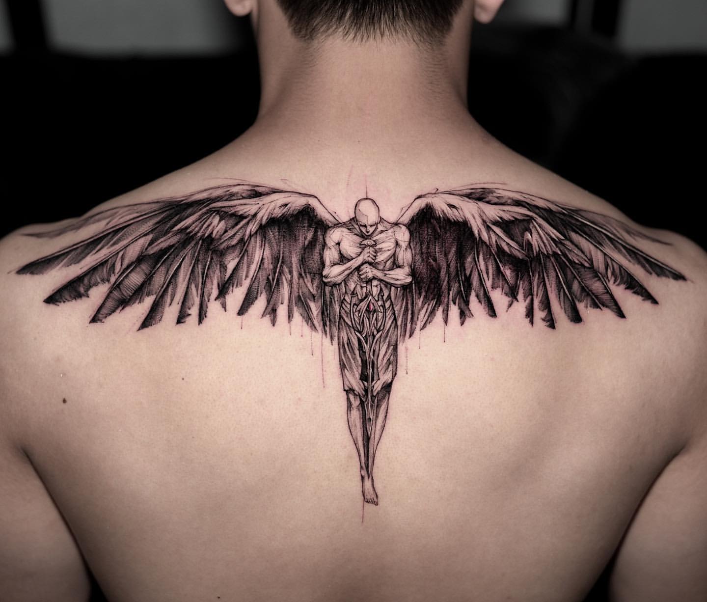 Tattoo uploaded by Teneile Napoli • Tattoo by Teneile Napoli #TeneileNapoli  #necktattoos #necktattoo #neck #jobstopper #blackandgrey #sculpture  #fineart #angel #wings #feathers #portrait #ladyhead • Tattoodo