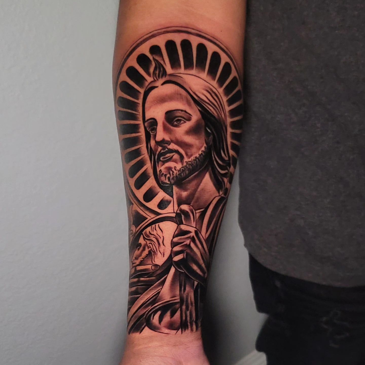 Download Jesus Christ Black Gray Tattoo Wallpaper | Wallpapers.com