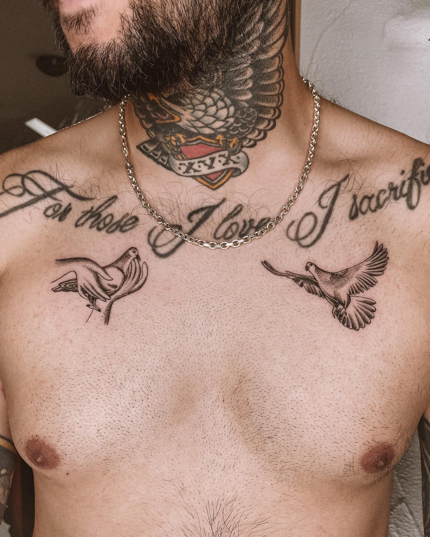 Little Tattoos — Minimalist cat tattoo on the chest. Tattoo artist:...