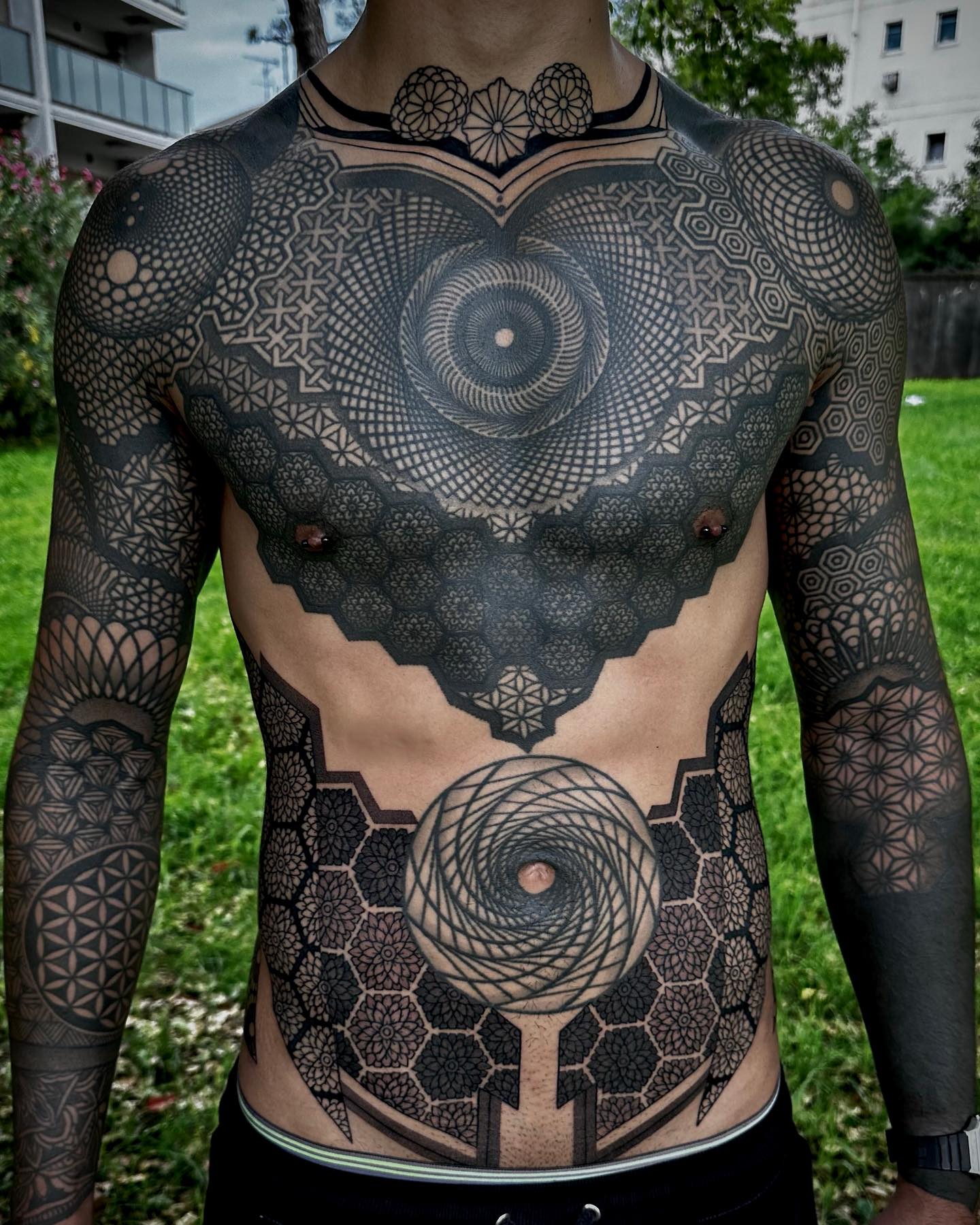 Tattoo uploaded by Tomm Birch • BIIIIIG OL' chest doozy!! Dotwork blackwork  geometric mandala pattern • Tattoodo