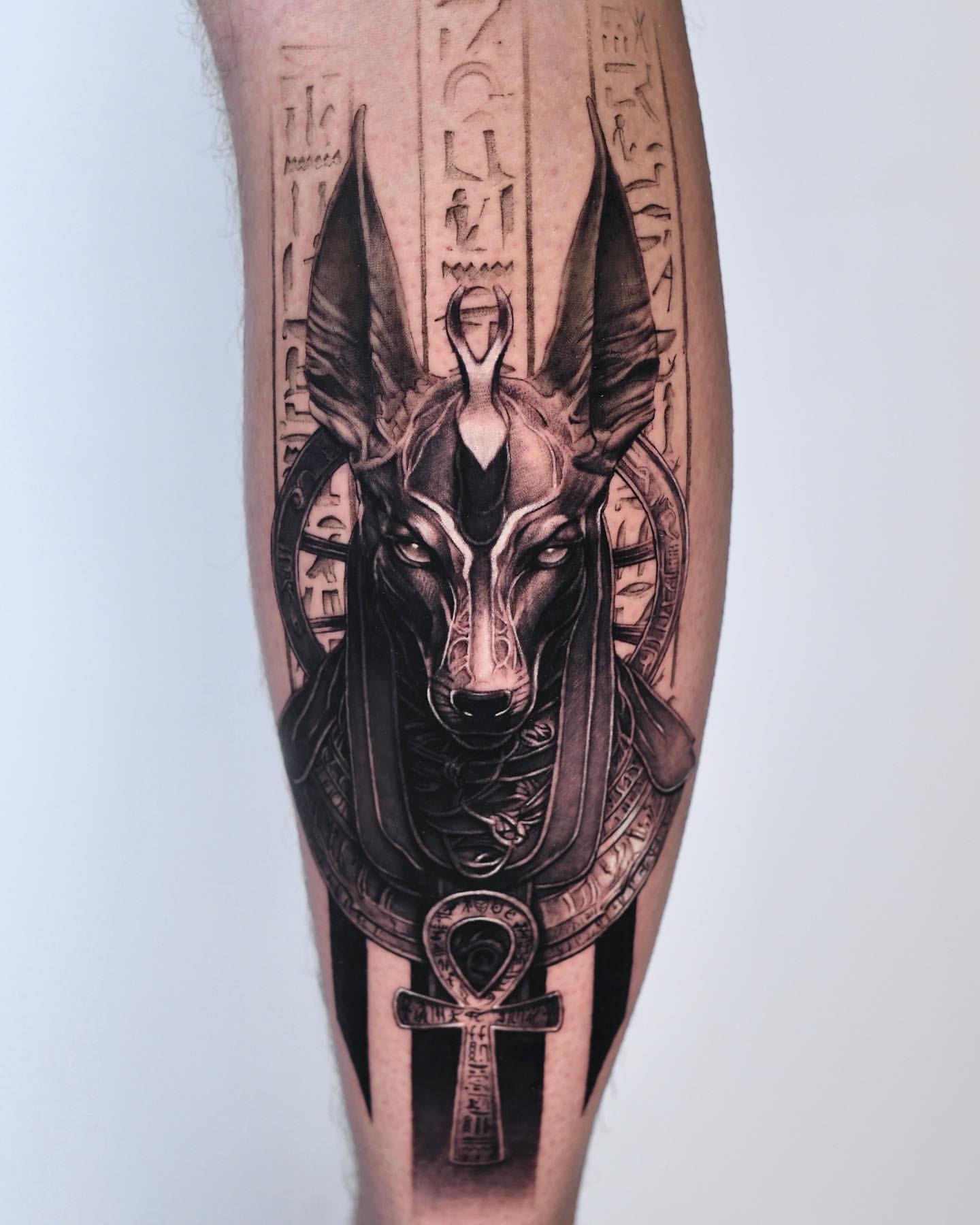Outer Anubis leg sleeve finished 🙌🏼 Top and bottom healed, mid fresh. Let  me know what you think 😊 Done with @cheyenne_tattoo... | Instagram