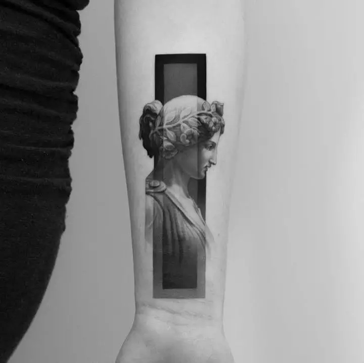 Hand poked Venus de Milo tattoo done on the inner