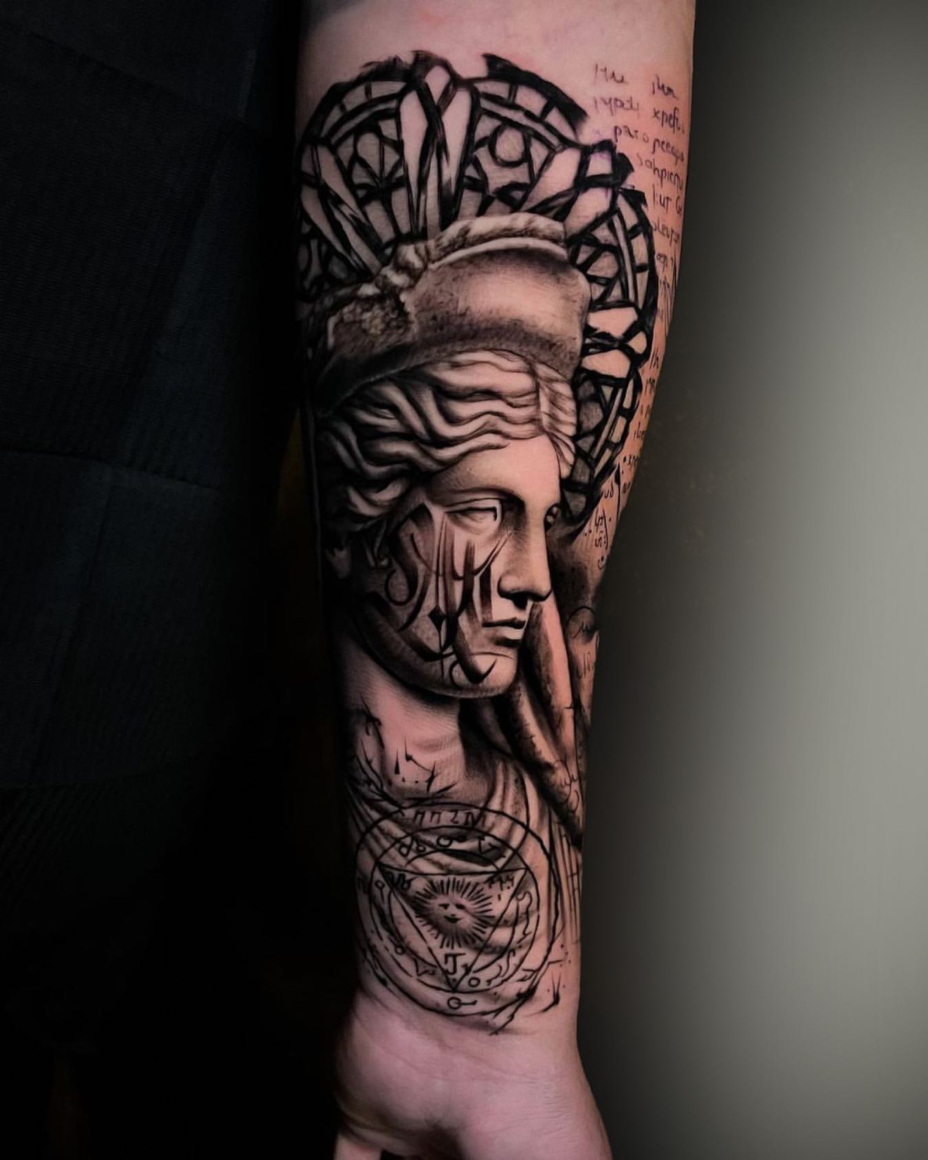 Black and Grey Greek God Tattoo Design – Tattoos Wizard Designs