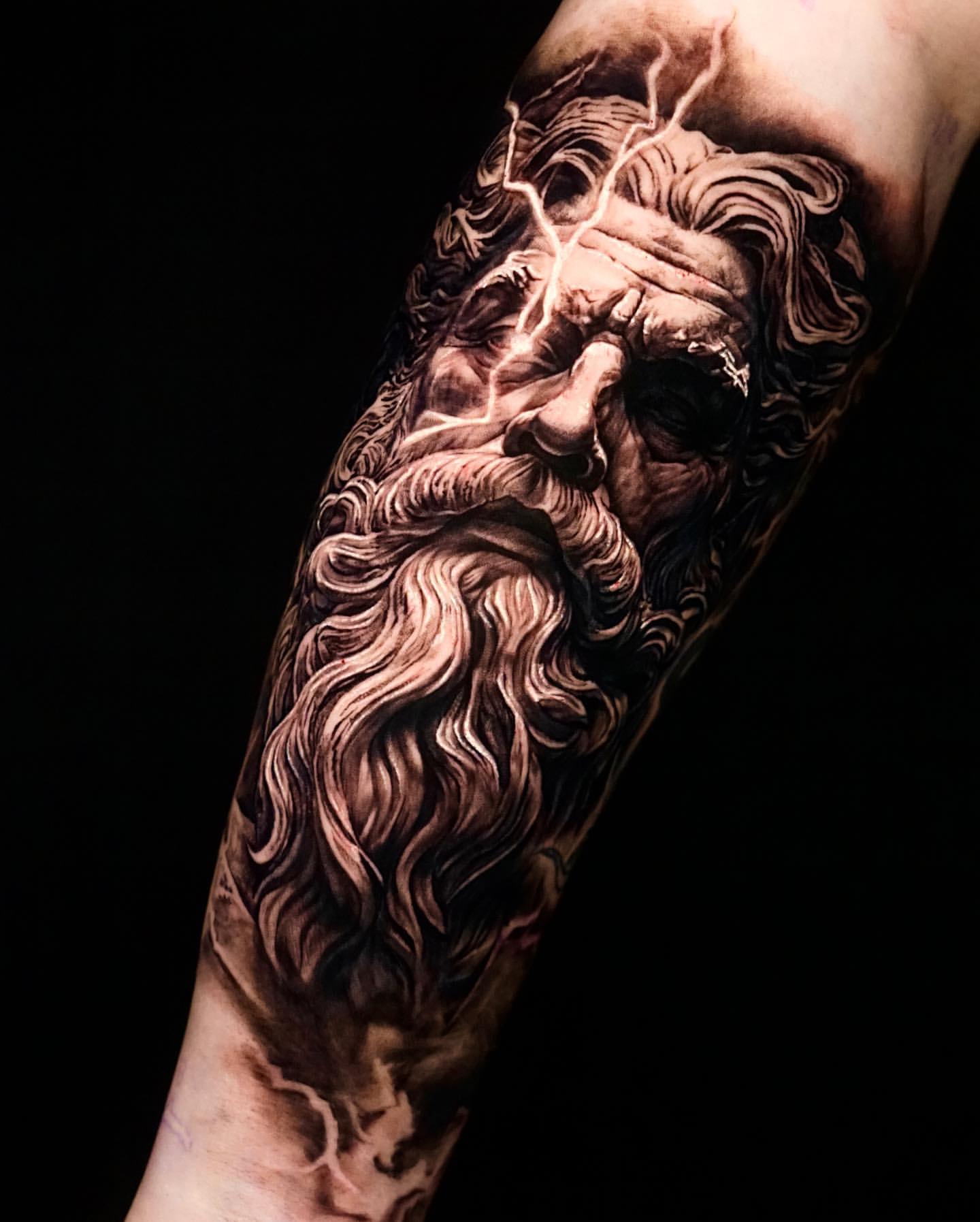 Zeus tattoo I got a few years ago. Thinking about adding other Greek gods  to it. : r/GodofWar